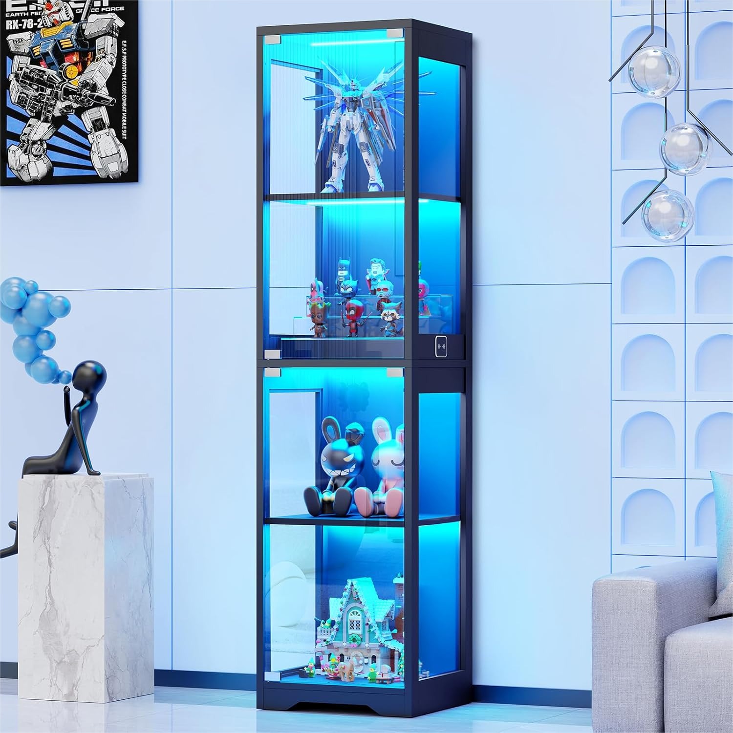 Collectible Collection - Glass Display Cabinet with 3 Color