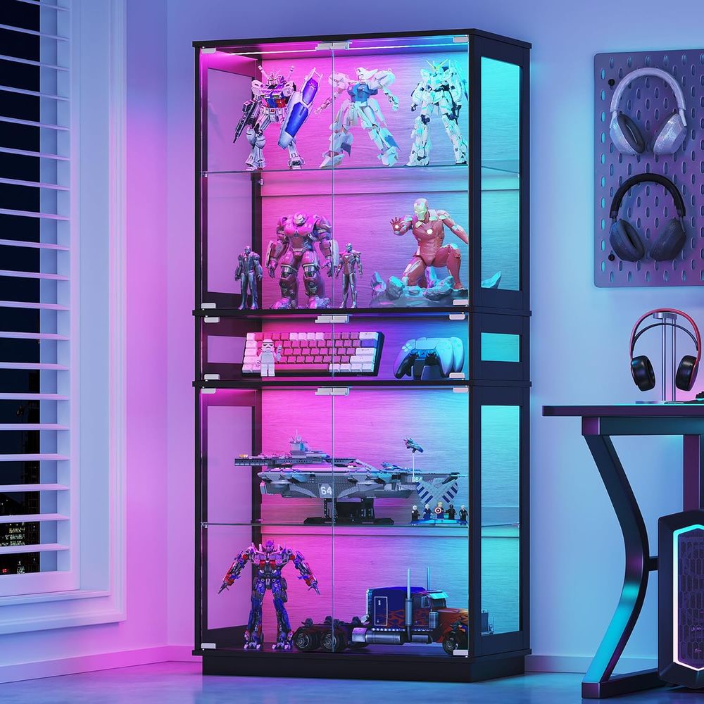 Collectible Collection - 5-Tier LED Lighted Glass Display Cabinet