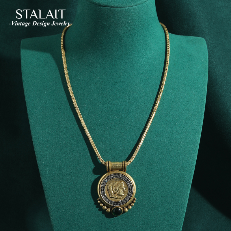 Vintage Collectible Coins - Head Ancient Coin Pendant Choker Necklaces